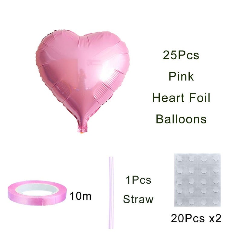 Finypa 25pcs Heart Shape Foil Mylar Balloons Pink 18" for Birthday Party Decorations, Wedding Decor, Engagement Party, Holiday, Baby Show - Image 2